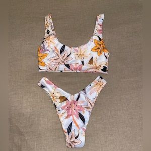 Orange and pink tropical flowers swimsuit